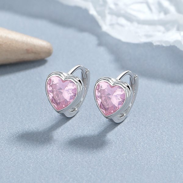 925 Loving Heart In Sterling Silver Zircon Earrings Women's Heart-shaped