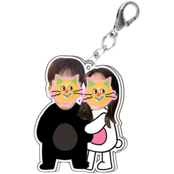 Acrylic Photo Cartoon Key Button Pendant Ornaments For Couple