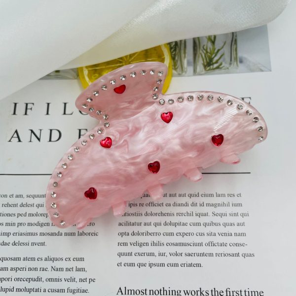 Exquisite Rhinestone Love Pink Grip Japanese And Korean Ins Sweet Girly Exquisite Back Head Shark Clip New Female