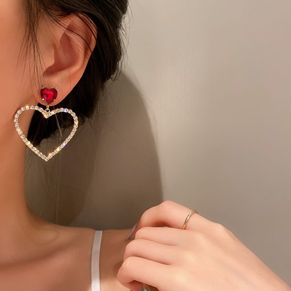 925 Silver Needle South Korea Crystal Diamond Love Heart Earrings
