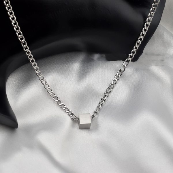Fashion Stainless Steel Cube Pendant Necklace