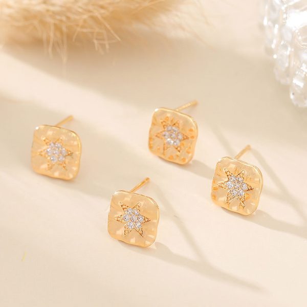 Irregular Square Stud Earrings Micro-inlaid Five-pointed Star Glossy