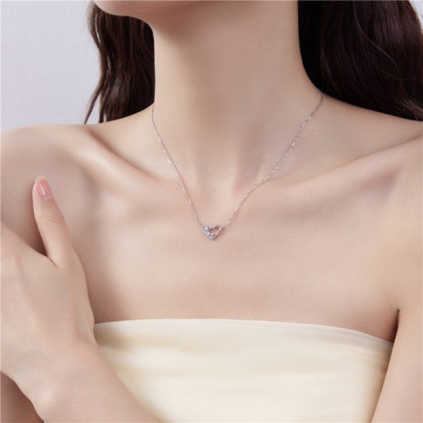 S925 Sterling Silver Loving Heart Necklace Women's Niche Design Pendant