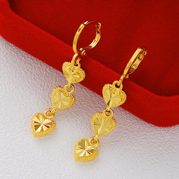 Brass Plated Gold Heart-shaped Earrings Lady Temperament Jewelry