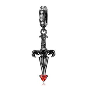 925 Sterling Silver Electroplating Black Gold Cross Sword Heart Piercing Pendant Bracelet Diy Accessories