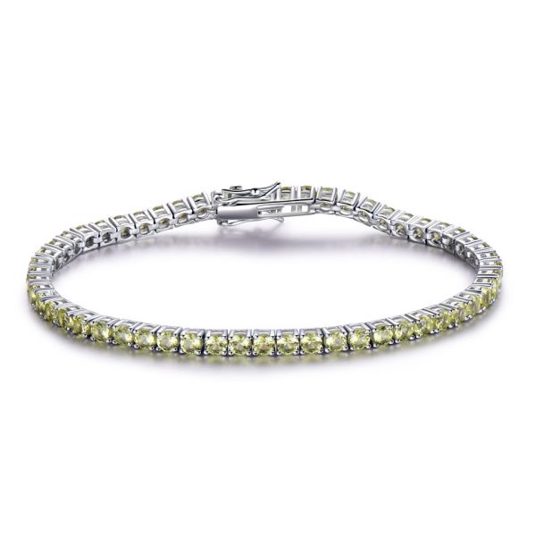 A Row Of Sterling Silver Full Of Diamond Luxury Peridot Bracelet Girls Fashion Simple Bright Silver Bracelet