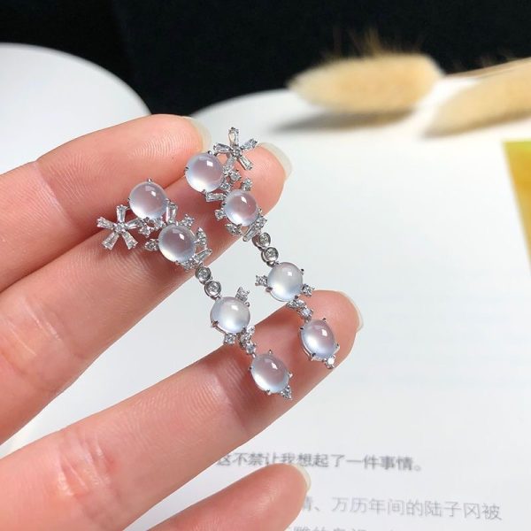 Ice-like Chalcedony Inlaid Diamond Ear Stud Earring Copper Simple