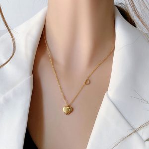 Korean Style Simple Titanium Steel Rose Gold Plated Love Necklace