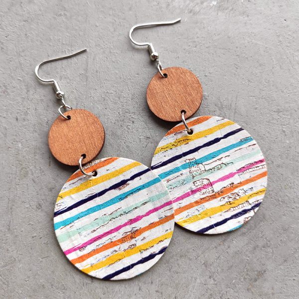 Hand-painted Colorful Art Pattern Striped Polka Dot Cork Earrings