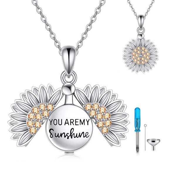 You are My Sunshine Necklace Sterling Silver Sunflower Necklace For Women Urn Necklace