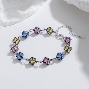 Zircon Colored Glass Ball Color Rose Sky Blue Bracelet