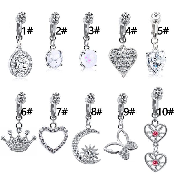 Zircon Heart Moon Butterfly Perforation-free Belly Ring