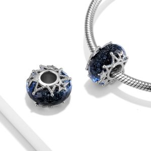 Deep Blue Star Colored Glass Beads 925 Sterling Silver Diy Accessories