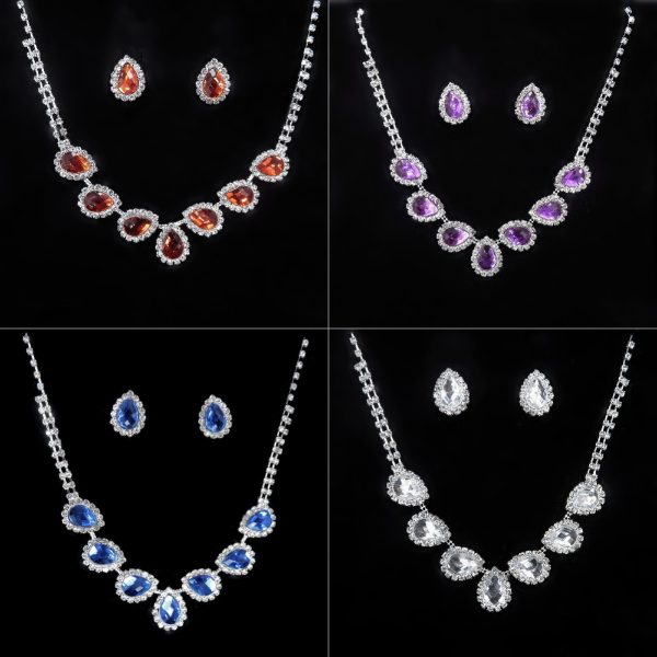 The New Bride Jewelry Color Diamond Earrings Necklace Fashion Necklace Set Can Be Customized