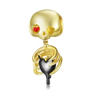 Original Gold-plated Skull Kid Beads Lovely Punk Style 925 Sterling Silver