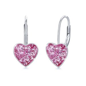 925 Sterling Silver Heart Leverback Sleeper Small 10mm Heart Dangle Hoop Earrings