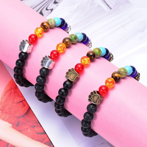 Dog's Paw Peach Heart Lava Volcanic Rock Energy Yoga Bracelet