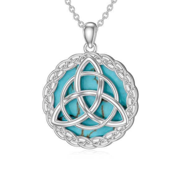 Celtic Necklace 925 Sterling Silver with Genuine Turquoise Trinity Knot Pendant Good Luck Irish Jewelry Gifts for Women