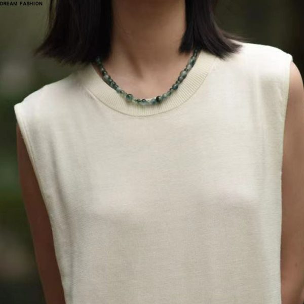 Chinese Patterned Irregular Jade Round Bead Collarbone Necklace