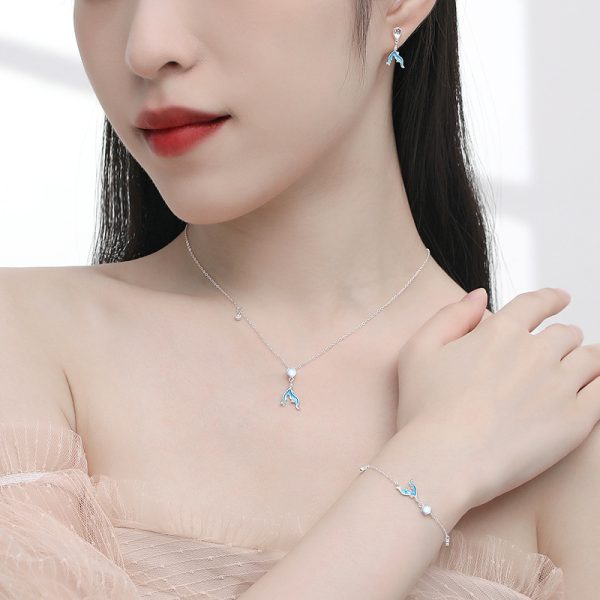 925 Sterling Silver Moonstone Fishtail Sweet Tassel Earrings Jewelry