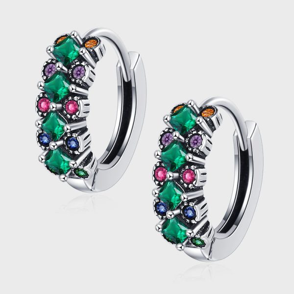 S925 Sterling Silver Inlaid Green Zircon Earrings Small Number Simple And Versatile Colorful Diamond Earrings