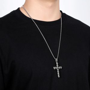 Punk Dark Skull Cross Pendant Men's Titanium Steel Hip Hop Ear Accessories Necklace