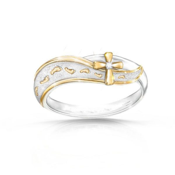 Footprints Frosted Cross Ring Plated 18K