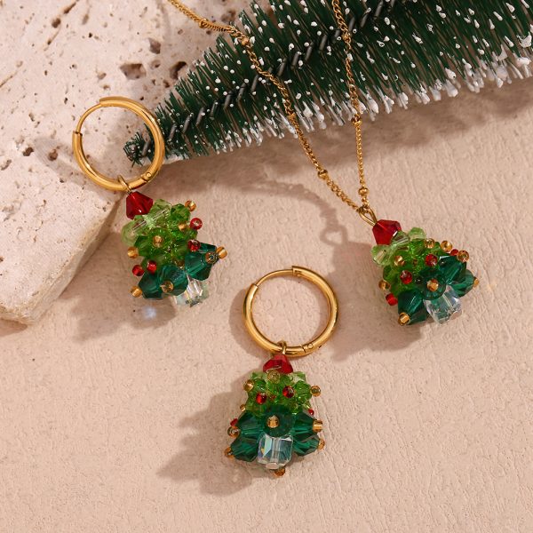 Handmade Crystal Christmas Tree Earrings Stainless Steel Plated 18k Necklace