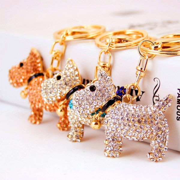 Creative Cute With Diamonds Bell Puppy Key Chain