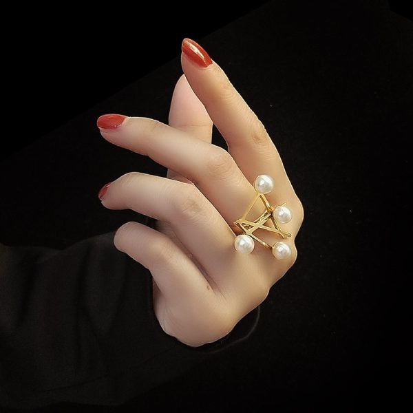 Cross Symbol Magazine Style Pearl Fashion Ring