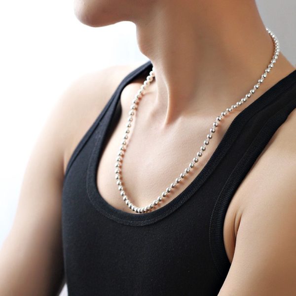 925 Sterling Silver Round Beads Women'S Short Chain Necklace Collar