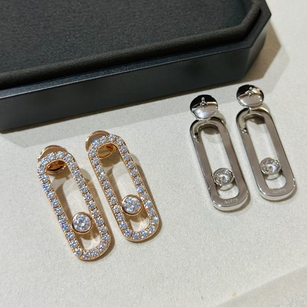 Sterling Silver Single Diamond Sliding Square Large Size Stud Earrings