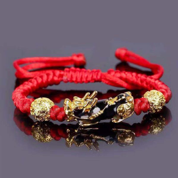 Woven Adjustable Alloy Beads Red Rope Single Gold Pi Xiu Bracelet