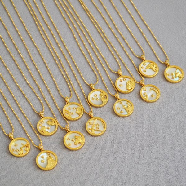 Colorful Shell Constellation Round Gold Coin Minimalist Necklace