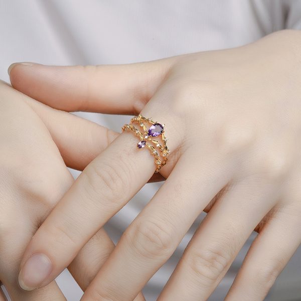 Women's S925 Sterling Silver Vintage Amethyst Ring