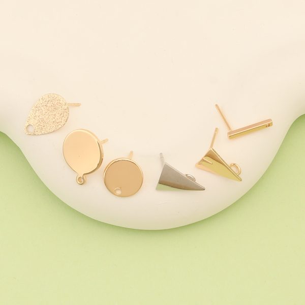 Copper Plus Real Gold Round Triangle Handmade Fashion Ear Stud