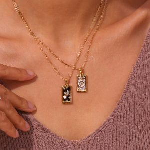 Retro Popular Selling Pendant Jewelry Stainless Steel Rectangular Drip Zircon Tarot Necklace