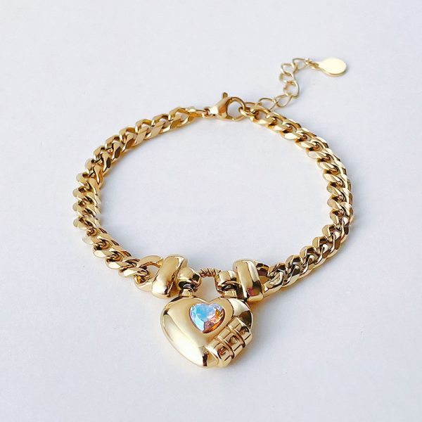 14K Gold Plated Titanium Steel Heart-shaped Lock Pendant Bracelet