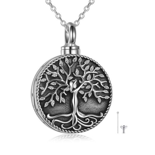 Tree of Life Urn Cremation Jewelry Necklace for Ashes in Sterling Silver Retro