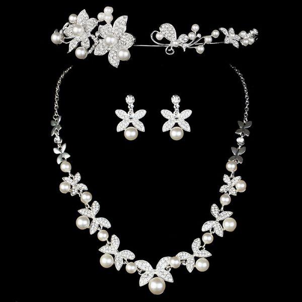 Bridal jewelry wholesale, foreign trade, European and American dress, accessories, Korean version of pearls, three sets necklace, wedding suite mixed batch