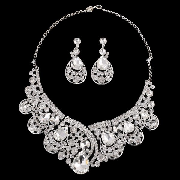 Europe And The United States Korean Super Alloy Rhinestone Wedding Dress Jewelry, Fashion WY Crystal, Europe And America Necklace Earrings Two Sets