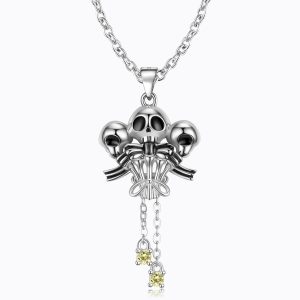 Original Design Three Side Skull Pendant Necklace S925 Sterling Silver Dark Wind Jewelry