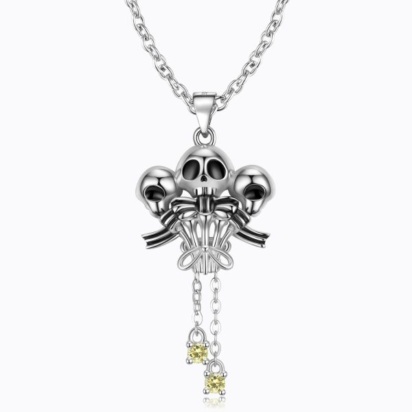 Original Design Three Side Skull Pendant Necklace S925 Sterling Silver Dark Wind Jewelry