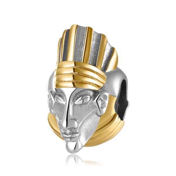 African Indigenous Mask Beads 925 Sterling Silver Gold-plated Beads Female Bracelet Personality Diy Accessories