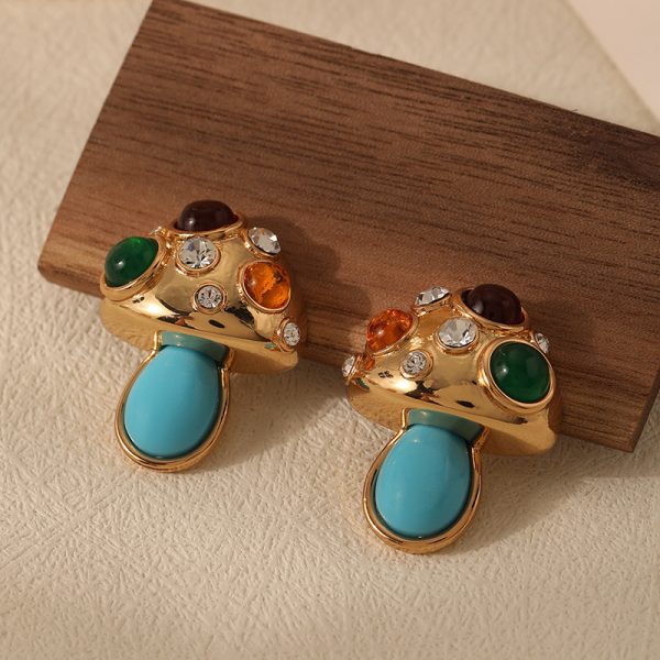 Women's Retro Turquoise Mushroom Color Gemstone Earrings