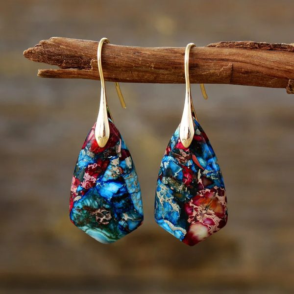 Unique Natural Stone Jewelry Ethnic Gold Plated Earrings For Women