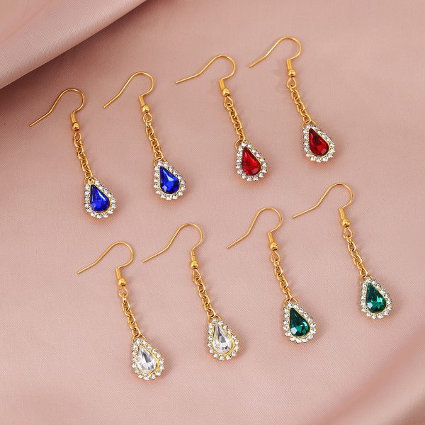 Gold Diamond Water Drop Stainless Steel Eardrop Women's