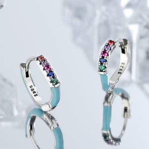 Sterling Silver S925 French Vintage Drop Glaze Female Small Group Design Color Diamond Earrings