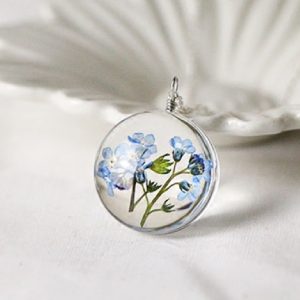 Handmade Dry Flower Glass Silver Plated Necklace