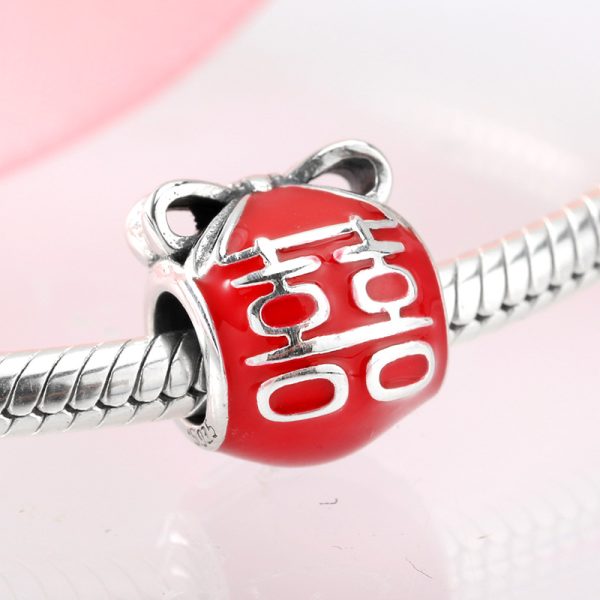 S925 Sterling Silver Gel Drop Beads Pendant Red Double Happiness Lucky Bracelet Diy Accessories Beads